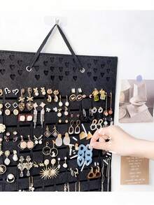 Extra Large 1 Piece Hanging Jewelry Storage Strap, Felt Earring Stand Holds 300 Pairs, Compact Design, Soft Material, Earring Stand Earring Display Hanging Storage Box For Women Girls - Multicolor - View 10