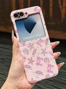 1pc Fashionable And Simple Skin Feel PC Material Cute And Simple Cute Pink Ocean Turtle Element Folding Phone Case, Can Protect And Prevent Falling For: SamsungGalaxy Zflip 3/Zflip 4/Zflip 5/Zflip 6/Zflip 7/ Find N3 Flip/ Razr 50 Ultra/ Razr 60 Ultra/ Razr 60/ Razr 50/XiaomiMIX Flip/Galaxy Z Flip7 FE - Pink - View 2