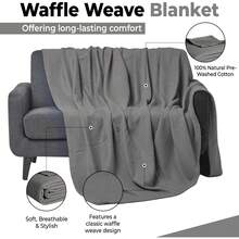 100% Cotton Waffle Weave Blankets For Bed - Lightweight, Breathable And Soft For Spring And Summer (Dark Grey, Throw 50" X 60") - 橄欖綠 - 查看 7