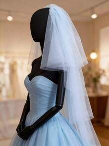 1pc Multi-Layer Bridal Veil, Wedding Photography Prop - Baby Blue - View 1