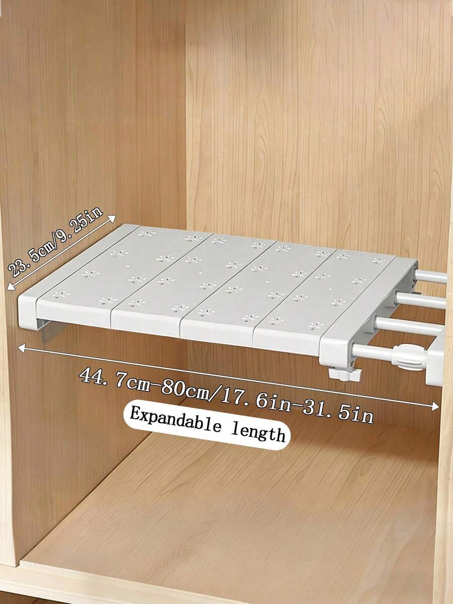 1pc Expandable Closet Organizer Shelf, & Durable Adjustable Rack, No Drilling Required, Suitable For Cabinet, Wardrobe, Vanity, Bathroom, Shoe Rack, Bookshelf To Organize Clothes, Pillows, Shoes, Towels, Kitchen Supplies, Toiletries, Books, Home Decor, Space Saving, Mother's Day, Household Gift