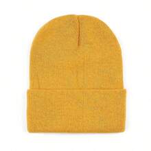 Cuffed Knit Beanie Hat For Men Women, Solid Color Winter Skull Cap, Stretchable Warm Knitted Hat With Folded Cuff, Basic Casual Beanies For Cold Weather, Multiple Colors Available – Unisex Winter Accessory - 薑黃色 - 查看 6