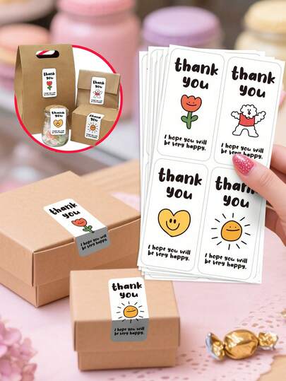 10 piezas Pegatinas de agradecimiento con dibujo de línea simple, 12.8x6.8cm rectangulares, estilo minimalista y lindo tipo Ins, muy recomendado para uso personal o regalos para pequeños negocios, celebraciones, fiestas, decoración DIY, pegatinas adhesivas de PVC