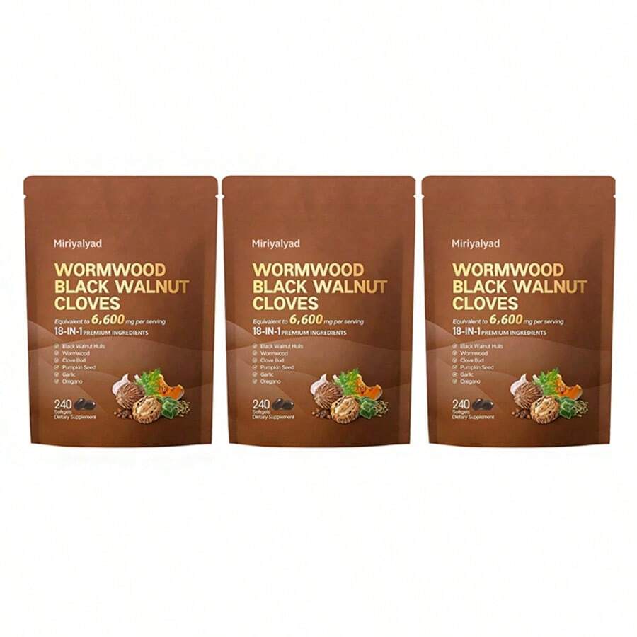 Miriyalyad VivoNu Wormwood Black Walnut Cloves Capsules - Boost Metabolism & Enhance Energy | Contains Black Walnut, Garlic, Wormwood, And More | 240 Capsules (80-Day Supply) - 3PCS - 查看 1