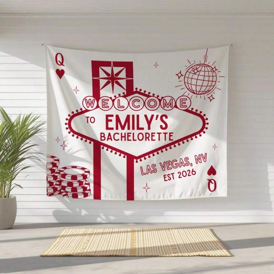 1pc Welcome Bachelorette Sign, Las Vegas Bachelorette Decor, Custom Bach Banner, Casino Bach Party, Lucky In Love, Vegas Before Vows, Las Vegas - phong cách1 - Xem 1