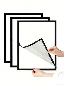 1/3/6pcs Modern Magnetic Wall-Mounted Photo Frames - Self-Adhesive Portable Plastic Frames To Display Photos And Documents, Vertical, Matte Black/White Surface, Document Clips | Minimalist Decor | Self-Adhesive Photo Frames, Magnetic Frames - A - View 3