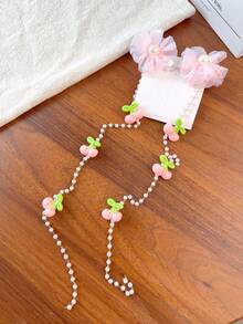 2个可爱樱花发夹，樱花串珠链条流苏发卡，青少年可爱美观侧夹 - 彩色 - 查看 4