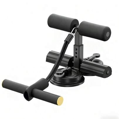 Universelle Sit-Up-Stange, tragbare Bodenübungsstange, Bauchmuskeltrainingsgerät, 3-stufig verstellbar, ausgestattet mit 2 starken Saugnäpfen und flexiblen Seilen, zum Training von Bauch-, Bein- und Fußmuskeln, geeignet für Zuhause oder Büronutzung.