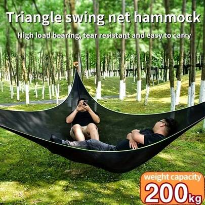 Stable Camping And Hiking 3-Point Inverted Triangle Camping Hammock For Adults And Pets Handy Portable Design For Sport Enthusiasts Summer Camping Gear Versatile Summer/Camping/Picnic Mesh Bed With Tree Straps Tear-Resistant Breathable Hanging Net For Maximum Airflow And Comfort During Hot Weather