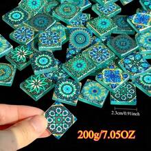 100g/200g Romantic Blue Mandala Glass Mosaic Tiles, Beautifully Patterned Mosaic Pieces, Suitable For DIY Art Crafts, Handmade Pendant Making, Home Decor, Puzzle Design And Other Decorative Materials - LSMTL - View 9