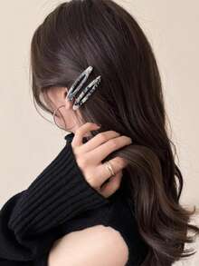 2pcs/Set Acetate Geometric Hollow Oval Hair Clips, Side Bangs Clips, Women Hair Accessories - Multicolor - View 9