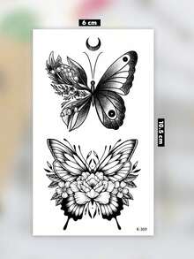1 foaie autocolant tatuaj temporar de dimensiuni mici pentru corp, unisex, model fluture cu flori negre, tatuaj fals impermeabil, durează 2-5 zile, poate acoperi cicatricile, poate fi folosit pentru brațe, încheieturi, umeri, picioare, talie, gât, mâini, piept, coapse, deget - Negru - Vizualizare 5