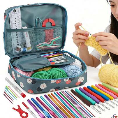 DIY Crochet Kit With Yarn And Hooks, Complete Crochet Craft Set For Beginners And Hobbyists, Knitting Kit For Handmade Projects, Crochet Starter Kit With Accessories And Storage Bag