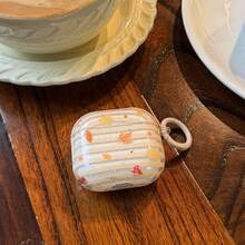 Ốp tai nghe họa tiết lá phong sọc tối giản + vòng tròn, tương thích với Apple Pro3/Pro2/AirPods4/AirPods3/AirPods2, ốp tai nghe thời trang dành cho nữ, ốp tai nghe tối giản, ốp tai nghe Apple, vỏ bảo vệ tai nghe Apple - Màu be - Xem 2