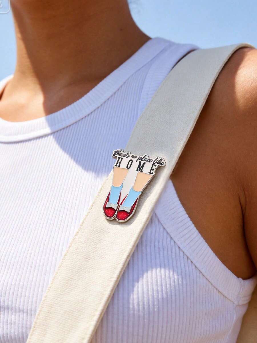 QIHOO 1件装“家是最好的地方”闪亮红鞋珐琅胸针音乐奇幻电影饰品礼品胸针女士安全别针女士包包女士手提包 - 彩色 - 查看 1