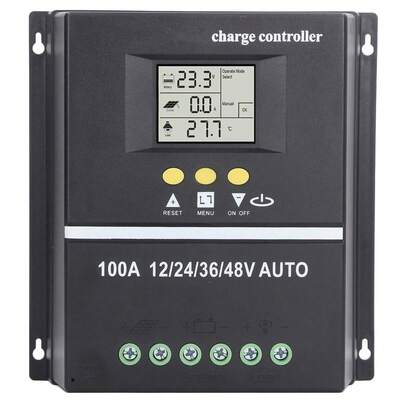 Controlador de carga solar MPPT con doble puerto USB, pantalla LCD retroiluminada, regulador de panel solar de 12V, 24V, 36V y 48V (adaptable)