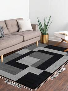 1pc Geometric Textured Pattern Rug, Black White Gray Printed Polyester Rectangular Easy Care Washable Area Carpet, Suitable For Living Room, Hallway, Bedside, Sitting Room, Bedroom, Office, Kitchen, Farmhouse Home Decor - Multicolor - View 24