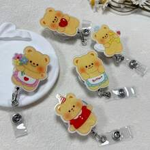 1 pieza Carrete retráctil para tarjeta de identificación con diseño de oso de dibujos animados de doctor, enfermera o maestro - Diseño alegre e interesante, resistente y duradero, hecho de acrílico resistente, adecuado para suministros de oficina, regalos de Navidad, accesorios para personal médico. - A - Ver 1