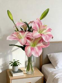1/2 Pcs Artificial Lily Flower, Fake Flower Decor For Bedroom, Living Room, Vanity, Wedding Bridal Bouquet, Arch, Party, Christmas, Halloween Gift - Multicolor - View 8