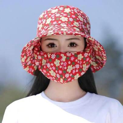 Nuevo sombrero de ala ancha de verano con protección facial integrada para mujer - Sombrero protector - Transpirable - Elegante sombrero para exteriores para ciclismo, pesca y camping - Protección solar