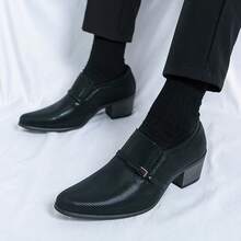 2026夏季新款男士高跟商务休闲皮鞋，英伦风尖头乐福鞋，适合婚礼、派对、夜店、时尚发型师、日常百搭、通勤、职场等场合，尺码46码。 - 黑色 - 查看 20
