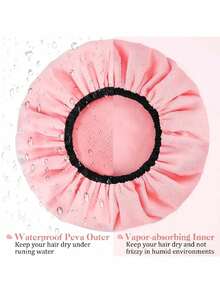 1个可调节毛绒浴帽，双层超大号浴帽，防水吸水超细纤维干发毛巾帽，带装饰边 - 彩色 - 查看 4