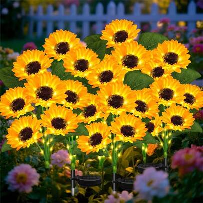 1 pieza/2 piezas Luces de jardín solares con girasol, luces decorativas de piso para patios, jardines, senderos, adecuadas para jardines, patios, entradas, fiestas en el jardín, decoración de entrada