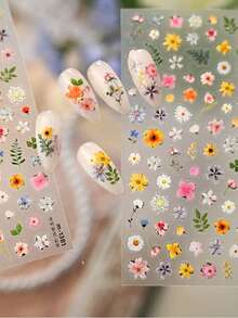 1pc 3D Flower Nail Sticker, Retro Embossed Leaf Sticker, Self-Adhesive Pastoral Style Nail Art DIY Decor Nail Stickers - Multicolor - View 6