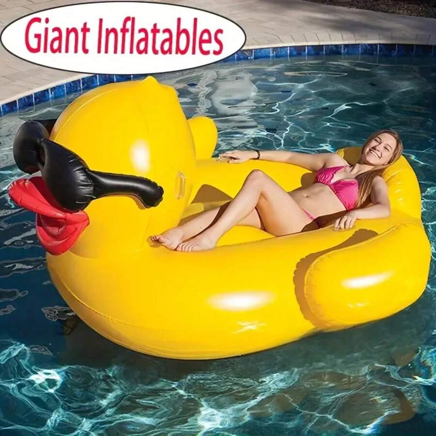 Cama flotante de piscina inflable de grosor, silla de piscina inflable con forma de pato gigante, adecuada para fiestas en la piscina y en la playa - Multicolor - Ver 1