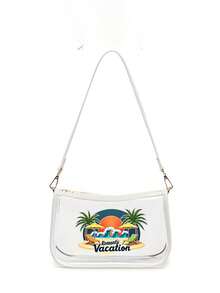 1pc Girls' Transparent Tote Bag, Baguette Bag With Holiday Print Pattern, Transparent PVC Material Shoulder Bag, Retro Classic Transparent Bag, Handbag Suitable For Concerts, Stadiums, Beaches - 2199 Romantic Holiday - View 14