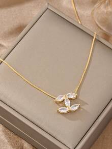 1 pieza Collar con letra dorada, elegante y lindo collar de cobre con piedra de circonita, adecuado para citas, fiestas, uso casual, regalos - Dorado - Ver 5