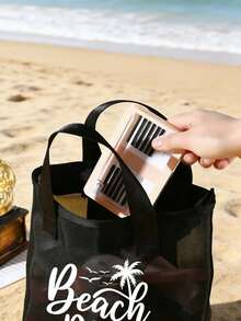 Large Capacity Letter & Palm Tree Pattern Beach Makeup Bag - Multicolor - View 2