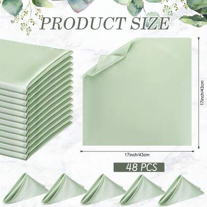 Bộ 12/24/48 khăn ăn màu xanh lá cây nhạt, kích thước 17*17 inch (43*43cm), khăn ăn mềm mại, mịn màng, thích hợp cho nhà hàng, đám cưới, tiệc tùng, trang trí ngày lễ, có thể tái sử dụng.