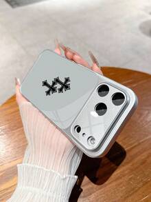 1pc New Luxury Black Overlapping Cross Pattern Tempered Glass With Camera Lens Protection Phone Case For IPhone 17/17Pro/17ProMax/17Air/16/16Pro/16ProMax/16Plus/15/15Plus/15Pro/15ProMax/14/14Plus/14Pro/14ProMax/13/13Pro/13ProMax/12/12Pro/12ProMax/11/11ProMax, Matte Anti-Fall, Full Coverage Metal Paint Premium Protection Cover - Multicolor - View 7