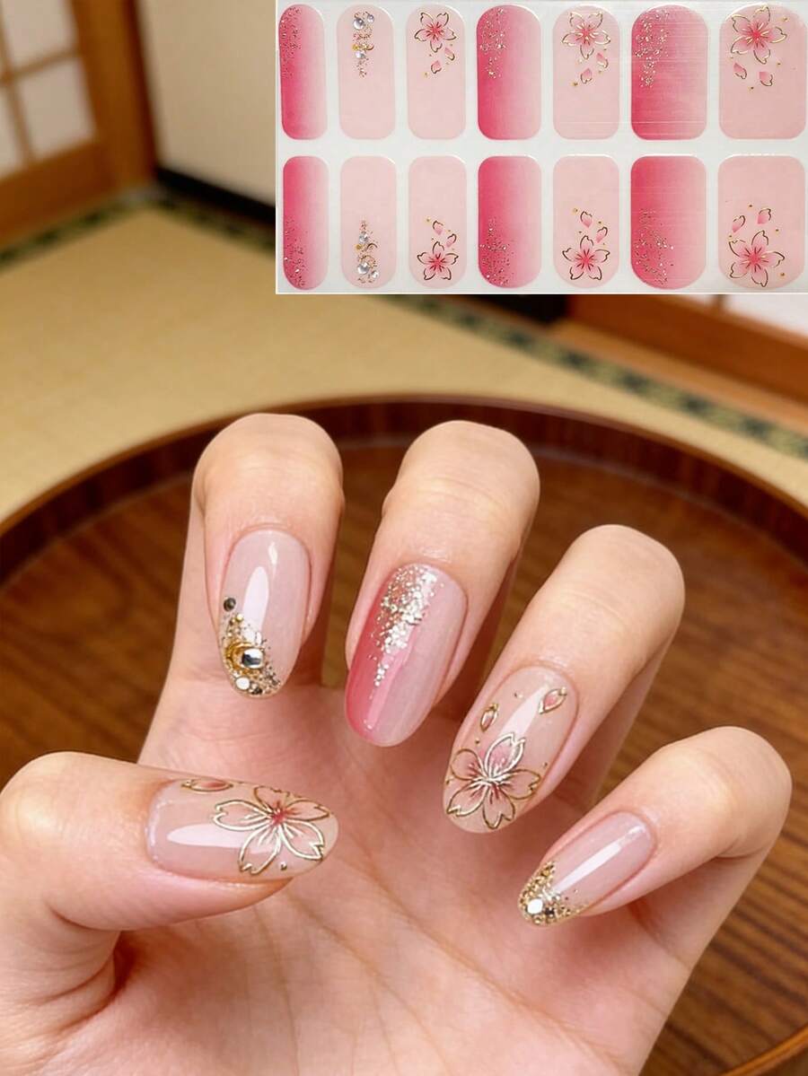 Damen Party Reise Nagelkunst Dekoration Rosa Blumenblatt Nagelaufkleber Heiße Tulpe Chrysantheme Nagelaufkleber DIY Freie Kombination - Verschiedenfarbig - Übersicht 1
