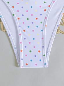 Đồ bơi gợi cảm hở lưng, bộ bikini hai dây họa tiết da báo, đồ bơi đi biển phổ biến kiểu Châu Âu và Mỹ, bộ bikini dây mảnh hở lưng họa tiết động vật buộc hai bên, đồ bơi co giãn dành cho nữ, trang phục đi biển mùa hè. - Nền trắng với những chấm nhỏ nhiều màu sắc. - Xem 5