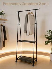 Perchero y Zapatero 2 en 1, Perchero para Dormitorio, Percha de Suelo Vertical sencilla, Perchero Minimalista, Resistente y Duradero, con Una Gran Capacidad de Carga, Equipado con Ruedas, es Fácil de Mover y Organizar. - Ver 6