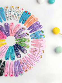 12/24/36pcs/Set Colorful Printed Hair Clips, Bangs Side Clips - Suitable For Girls And Women, Minimalist Design With Eye-Catching Patterns, Easily Add Playful Vibe To Hairstyles, Whether Ponytail Or Side Clip, Essential Daily Hair Accessory,Festival,Party - Multicolor - View 6