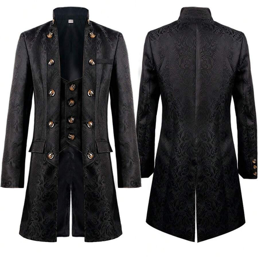 COS Medieval Clothing For Men, Spring And Autumn, Long Sleeved Coat, Evening Dress, Role-Playing Costume, Cosplay Outfit - Jacquard Coat - Black - View 1