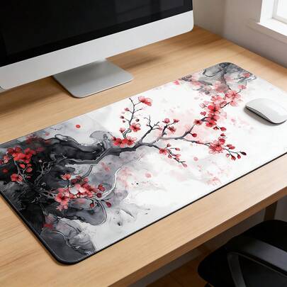 这款大型电子竞技游戏鼠标垫采用水墨山水图案，樱花与古亭相映成趣。它拥有防滑、可水洗的橡胶底座，是一款宽敞的桌面垫，适合办公使用。这款鼠标垫是电脑游戏的理想之选。
