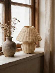 1pc USB Powered Rattan Woven Desk Lamp, Retro Style Table Lamp, Suitable For Bedside, Hostel, Dining Room, Camping, Minimalist Warm Light Atmosphere Lamp - Handmade Rattan Table Lamp - View 11