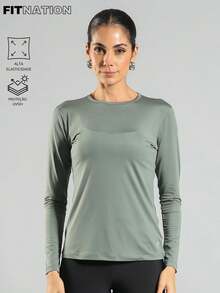 FITNATION Women's Long-Sleeved T-Shirt With UV50 Sun Protection - Army Green - View 2