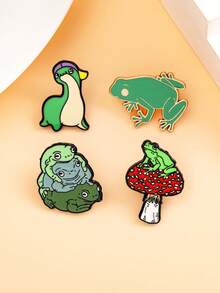 4件套可爱动物珐琅胸针套装，包括叠叠青蛙、蘑菇青蛙、戴帽子的水獭、绿色青蛙，时尚包包配饰 - 彩色 - 查看 3