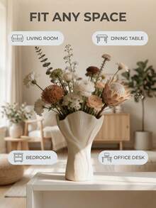 1pc Unique Torch-Shaped Decorative Vase, Modern Sculptural Vase, Suitable For Home Living Room Bedroom Dining Room Kitchen Bathroom Office Entryway Shelf Tabletop Decor, Wedding Bridal Shower Party Holiday Floral Arrangement, Asymmetrical Wavy Edge, Artistic Silhouette, Minimalist Farmhouse Home Decor Accent, Indoor Tabletop Flower Holder - Multicolor - View 2