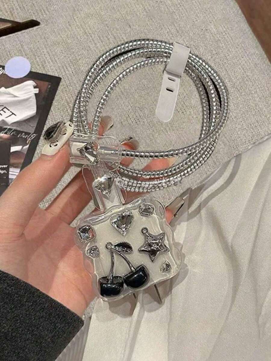 5个3D波浪樱桃星硅胶保护套/保护壳，兼容苹果18W/20W充电线 - 彩色 - 查看 1