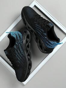 男士镂空针织透气休闲运动鞋 - 黑藍色 - 查看 5