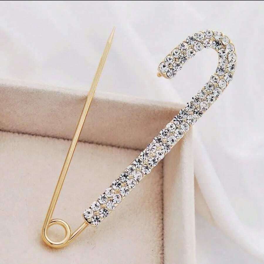 NEW 1 Set Women's Rhinestone Trouser Buckle Pins, Waist Clips For Adjusting Clothes Size, Stylish Belt & Waist Accessories, Perfect Christmas Gift - Vàng - Xem 1