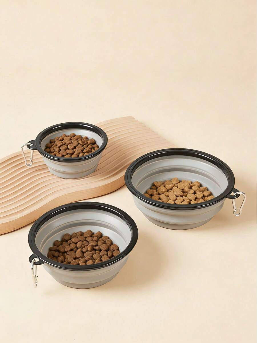 1pc Portable Foldable Pet Travel Bowl - Light Grey - View 1