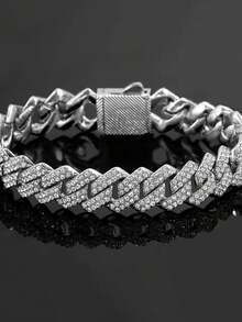 Dây chuyền mắt xích Cuban sáng bóng 14mm, unisex, kiểu dáng punk, đính đá lấp lánh màu bạc, quà tặng. - Trang sức Hip Hop - Xem 4