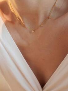 Nooxian 1件铜质水滴元素流苏闪亮项链 - 金黃色 - 查看 4